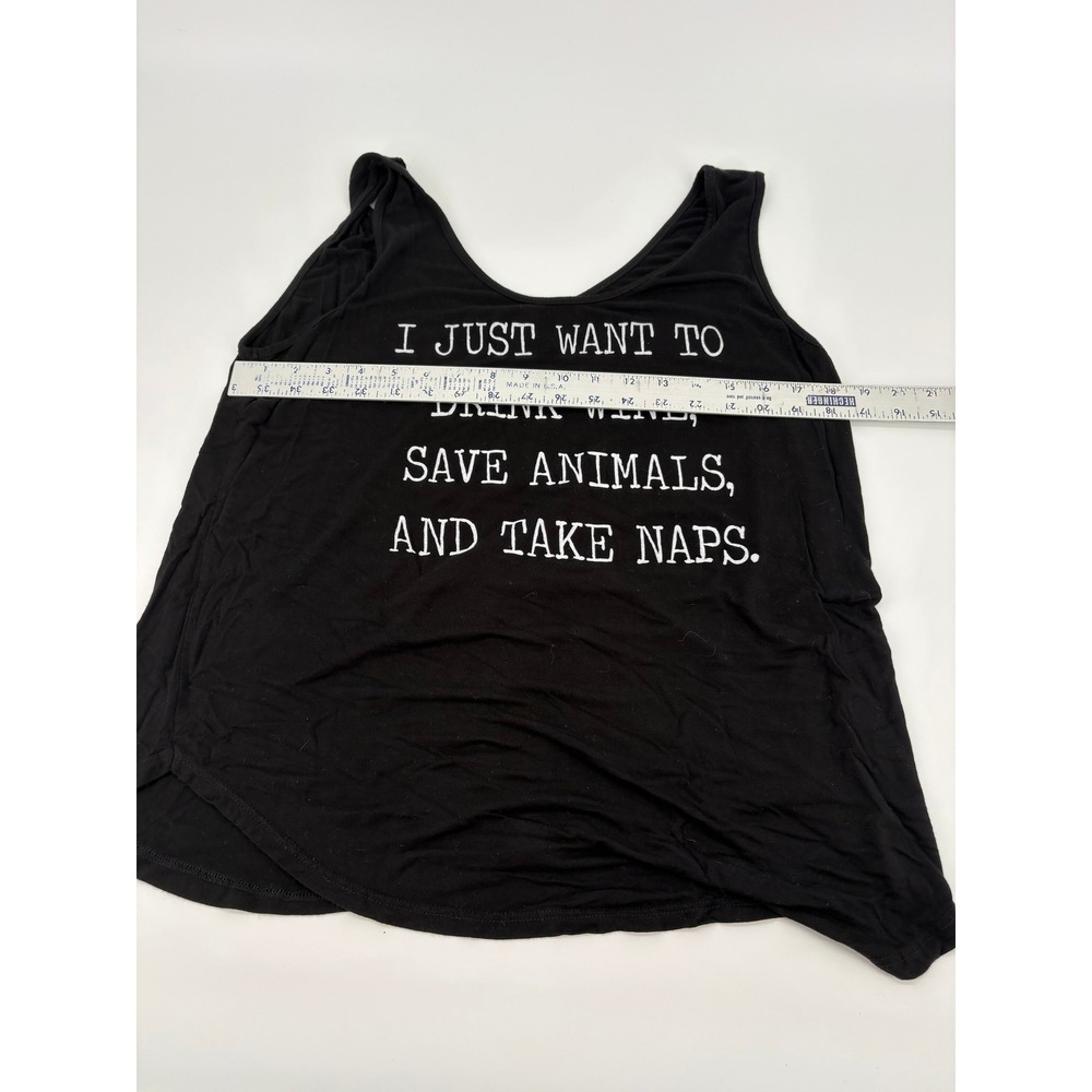 SuperDuperClothing Black Graphic Tank Top Drink Wine Save‎ Animals Naps * - Picture 4 of 7